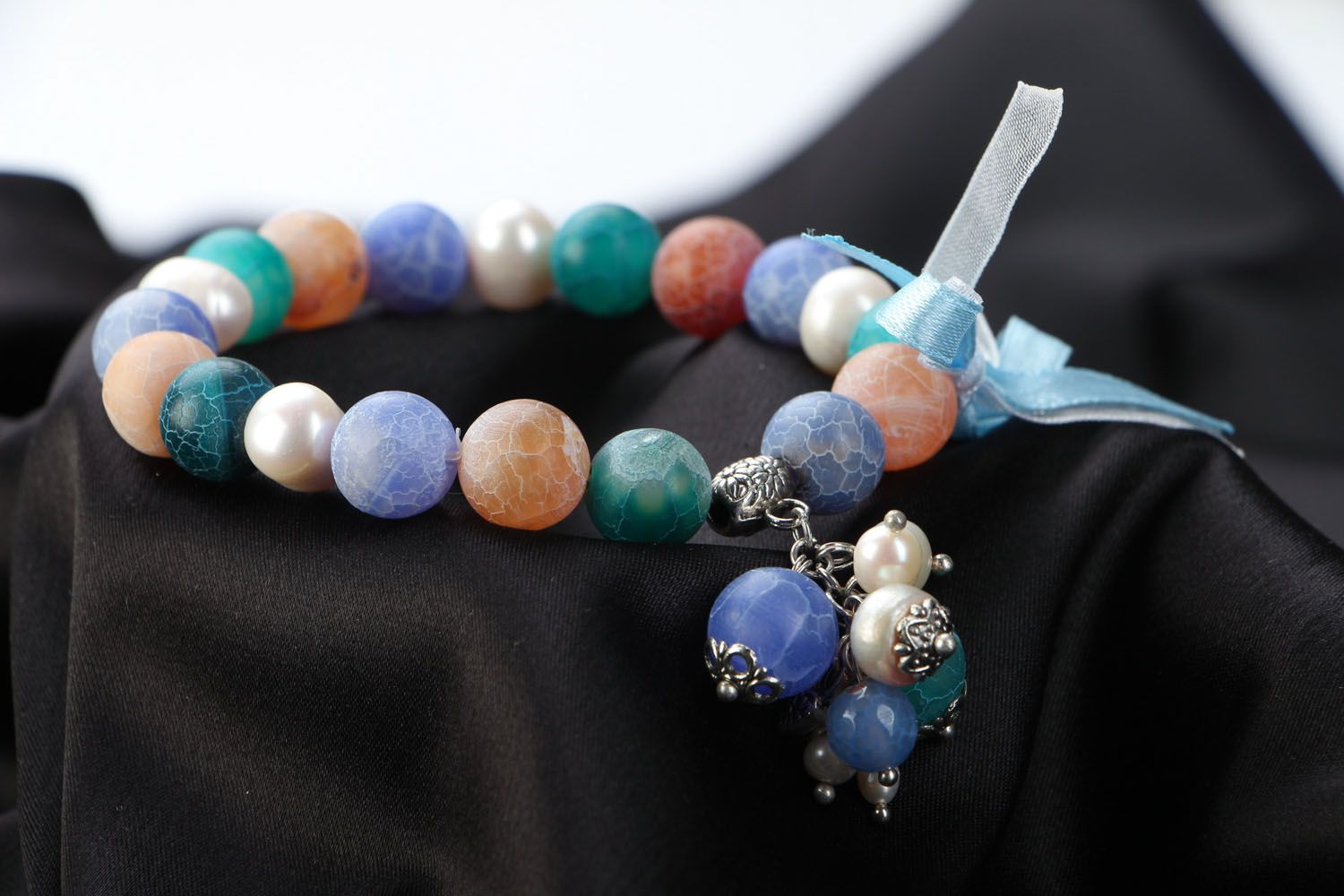 Adjustable stretchy colorful agate charm bracelet for women photo 3