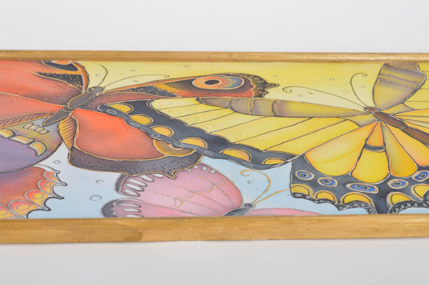 Pintura en batik frío artesanal de tela Paraíso de mariposas original de pared foto 5
