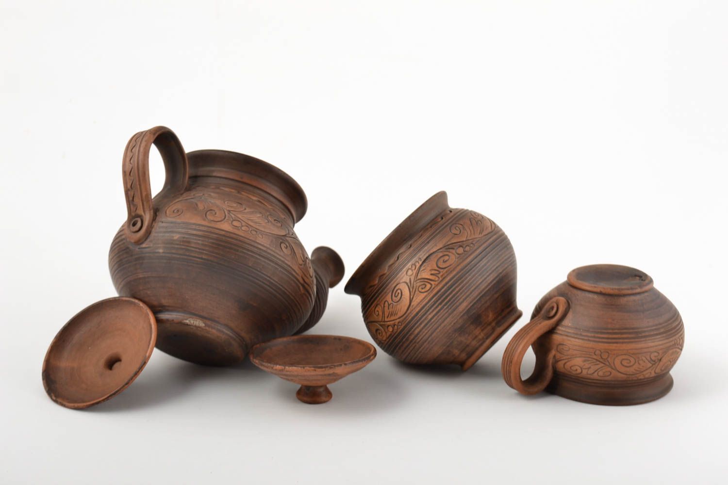 Stylish kitchenware designer handmade tea set clay lovely home decor 3 items photo 3