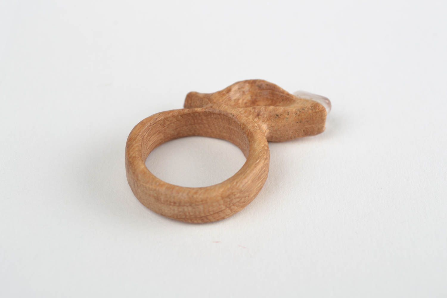 Light carved wooden handmade jewelry ring with natural crystal glass Apple photo 5