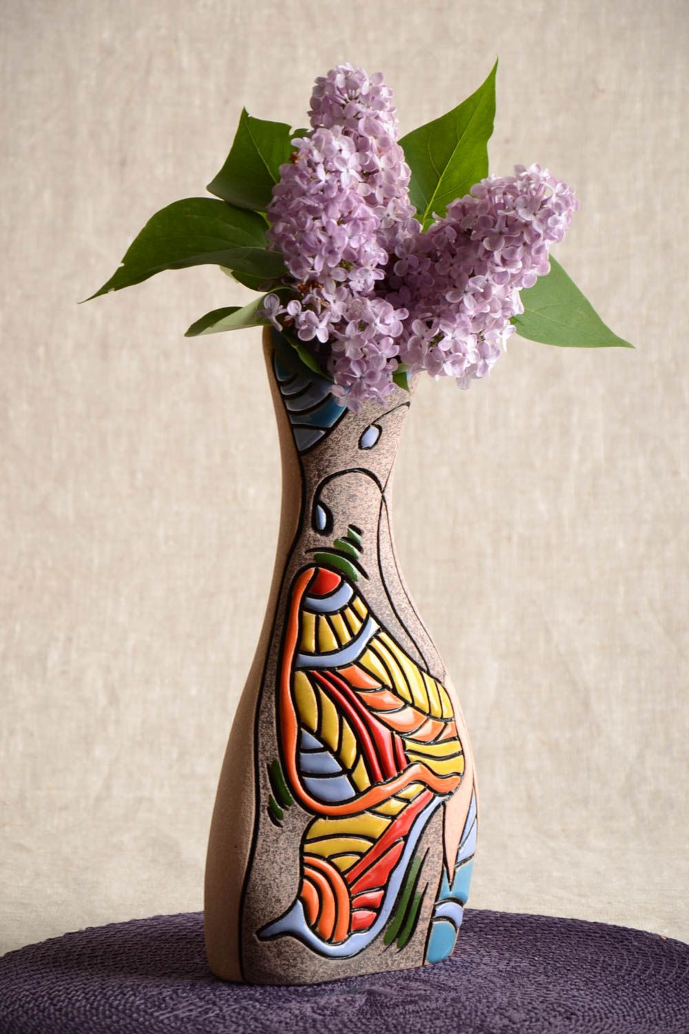Полуфарфоровая ваза из глины ручной работы расписная яркая объемом 1 л фото 1