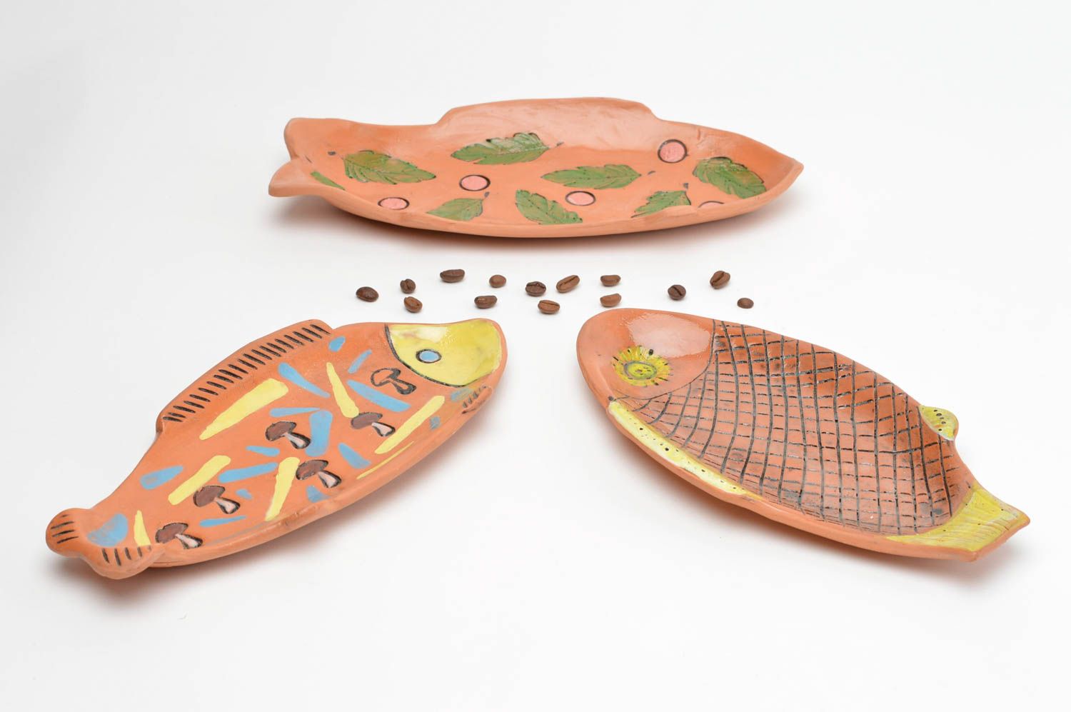 Set of 3 homemade designer ceramic plates decorative clay plates gift ideas photo 1