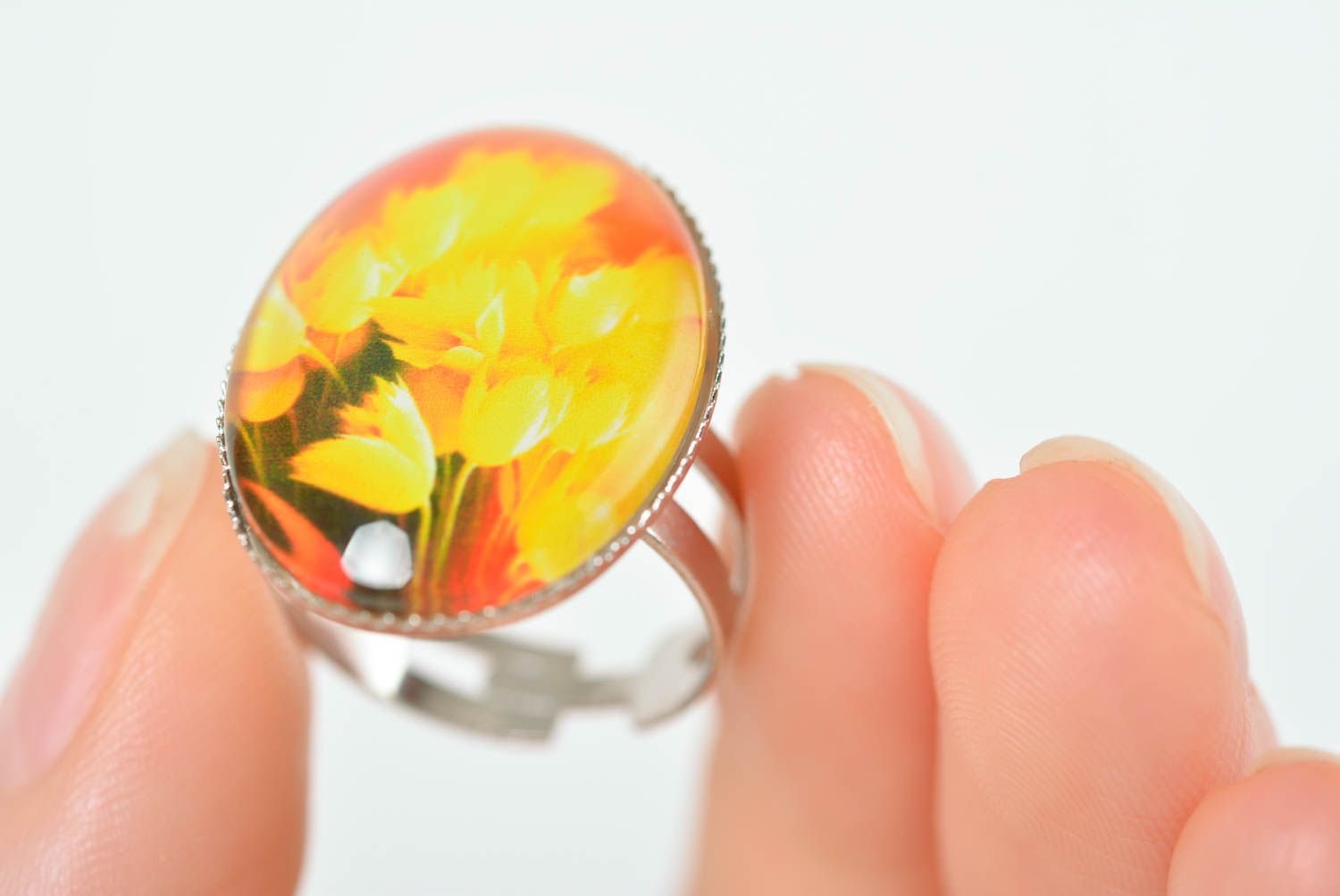 Кольцо ручной работы модная бижутерия круглое кольцо с цветочным принтом фото 3