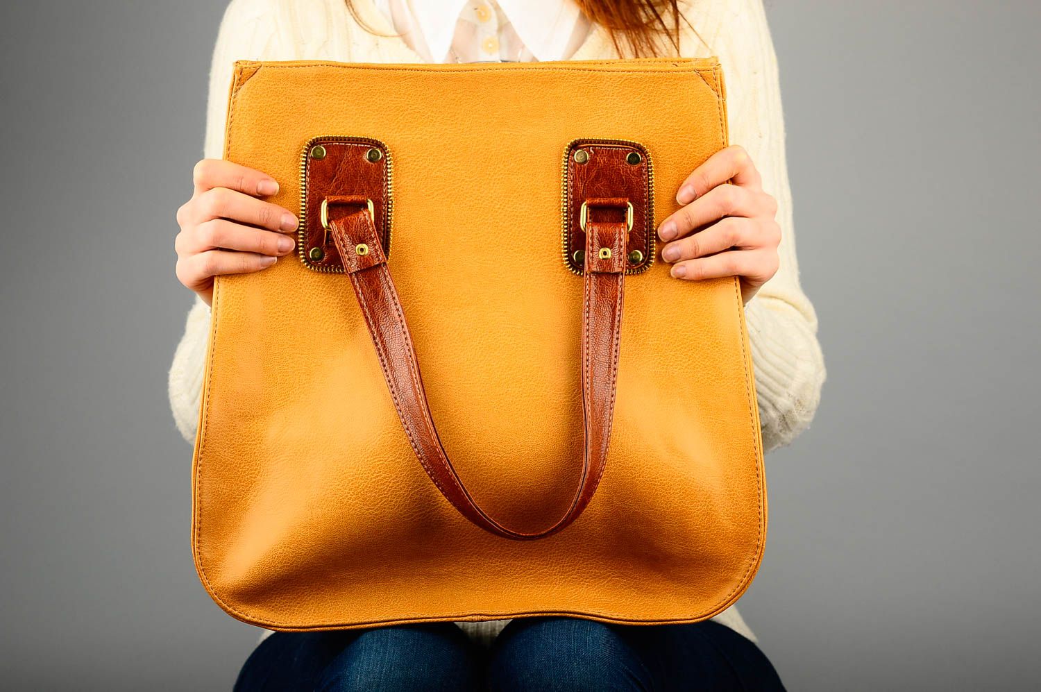 Сумка ручной работы сумка на плечо из кожзама женская сумка желтая стильная фото 2