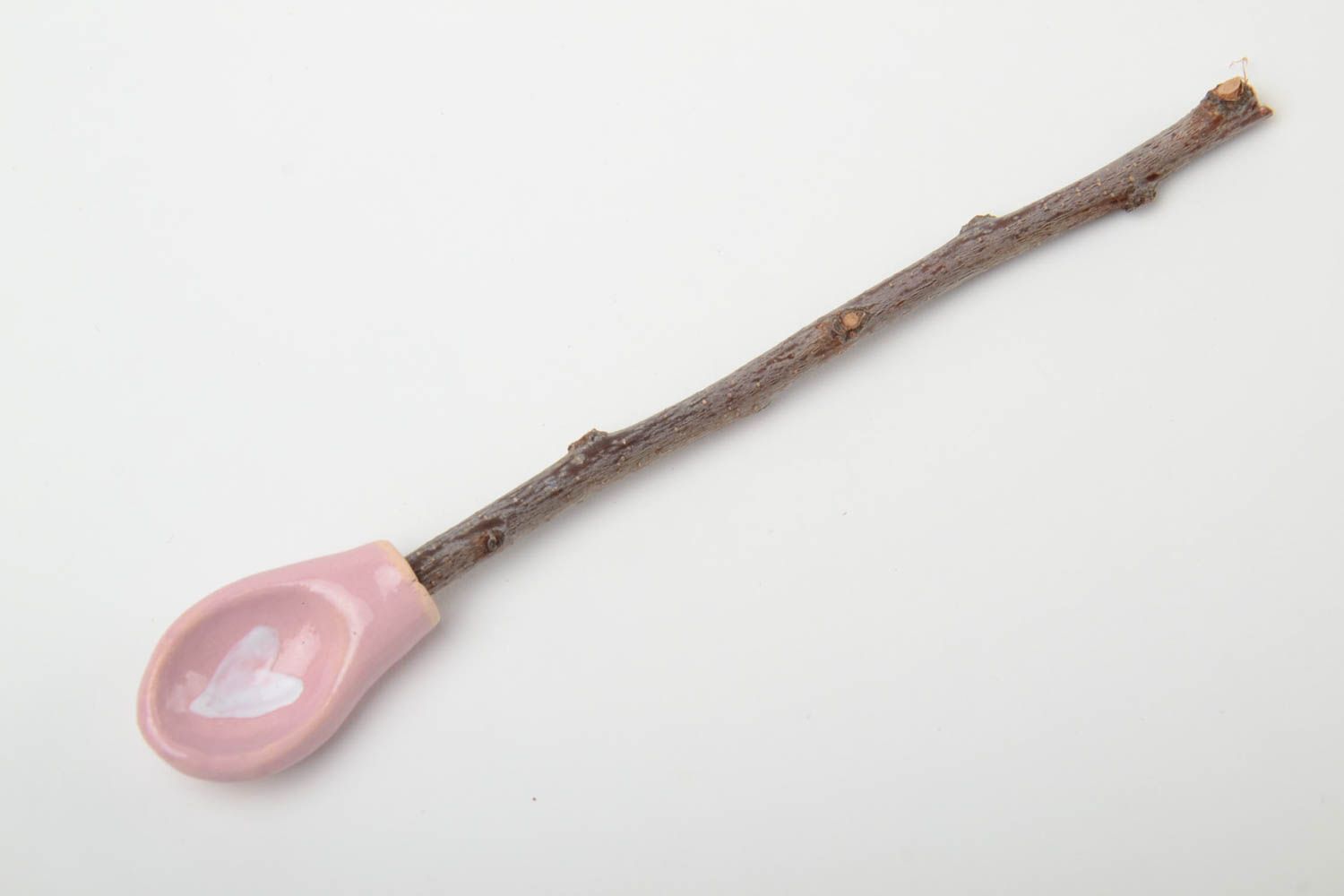 Розовая ложка для специй из глины и деревянной веточки абрикоса ручной работы фото 2
