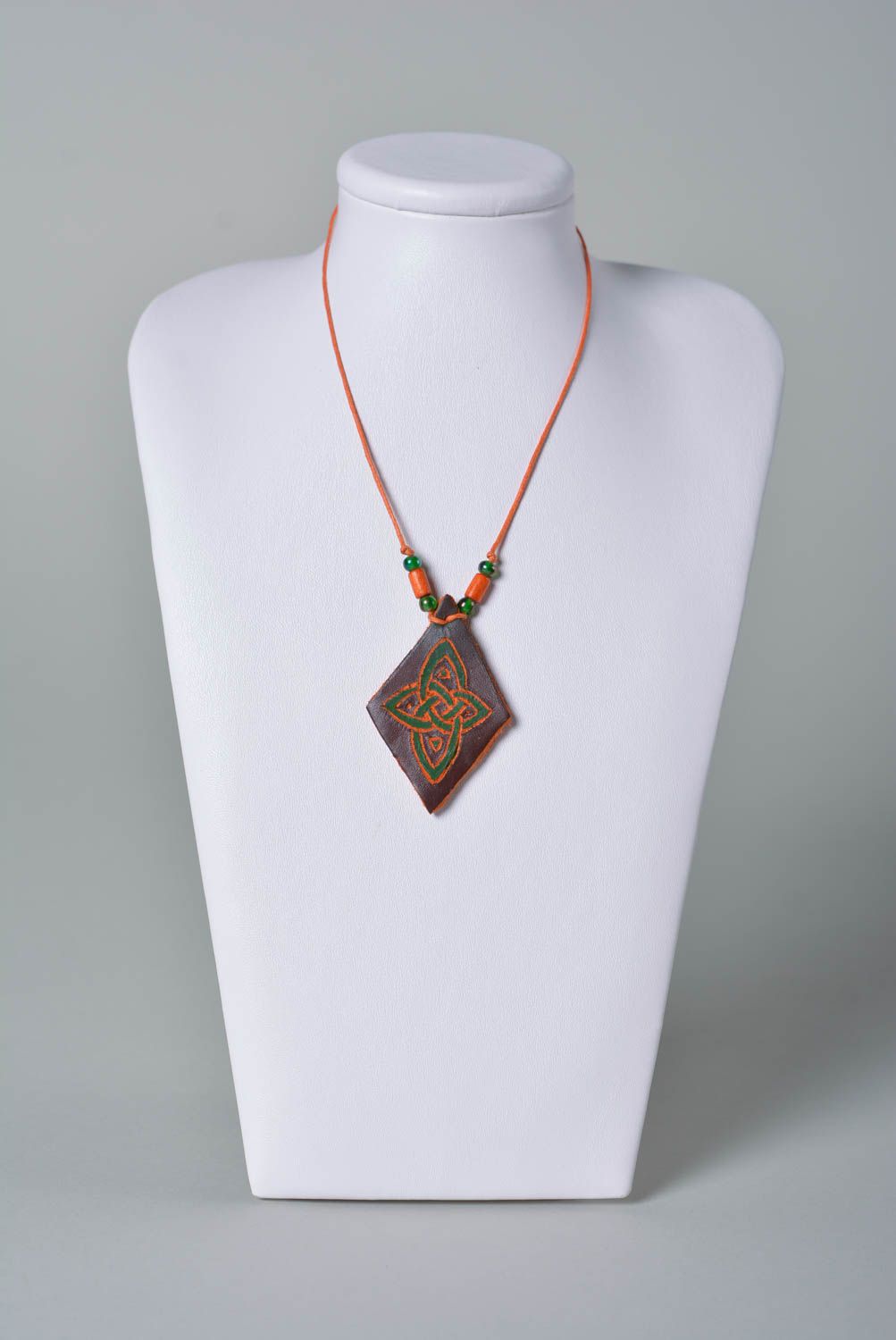 Handmade pendant unusual necklace leather jewelry designer accessories photo 2