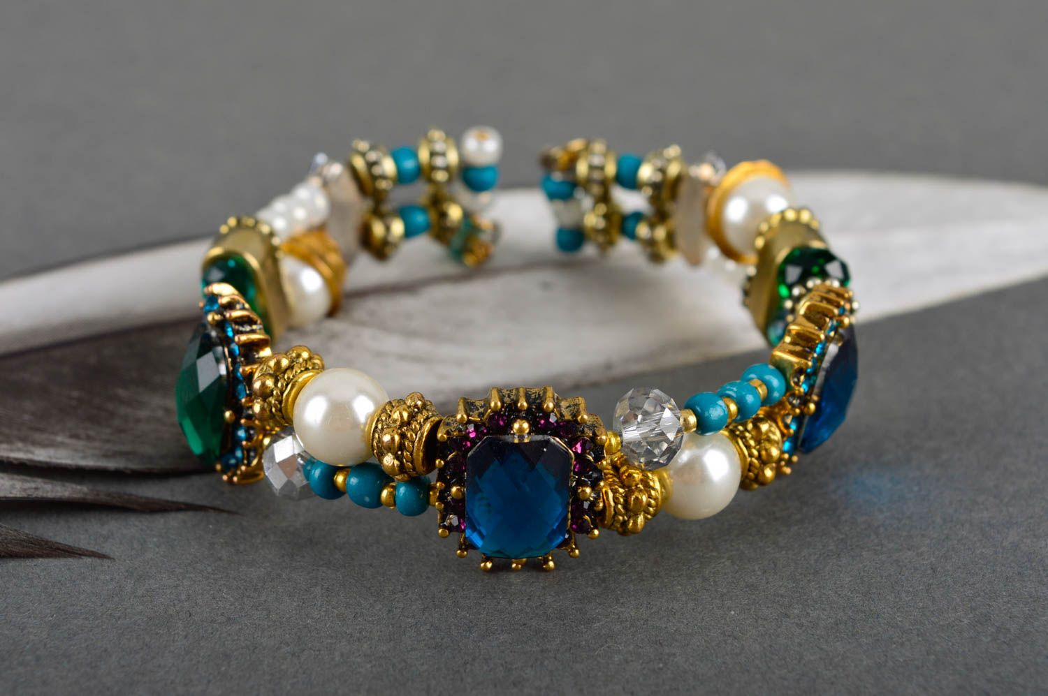 Handmade female bracelet unique crystal bijouterie stylish present for woman photo 1