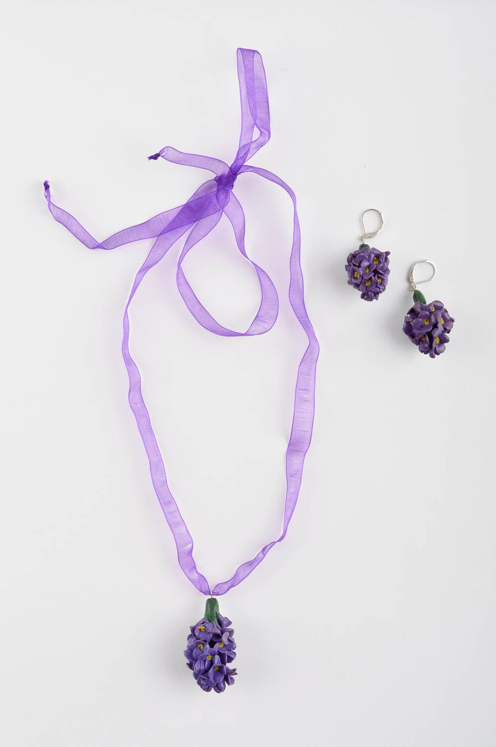Handmade violettes Schmuck Set aus Polymer Ton Damen Ohrringe Schmuck Anhänger foto 2