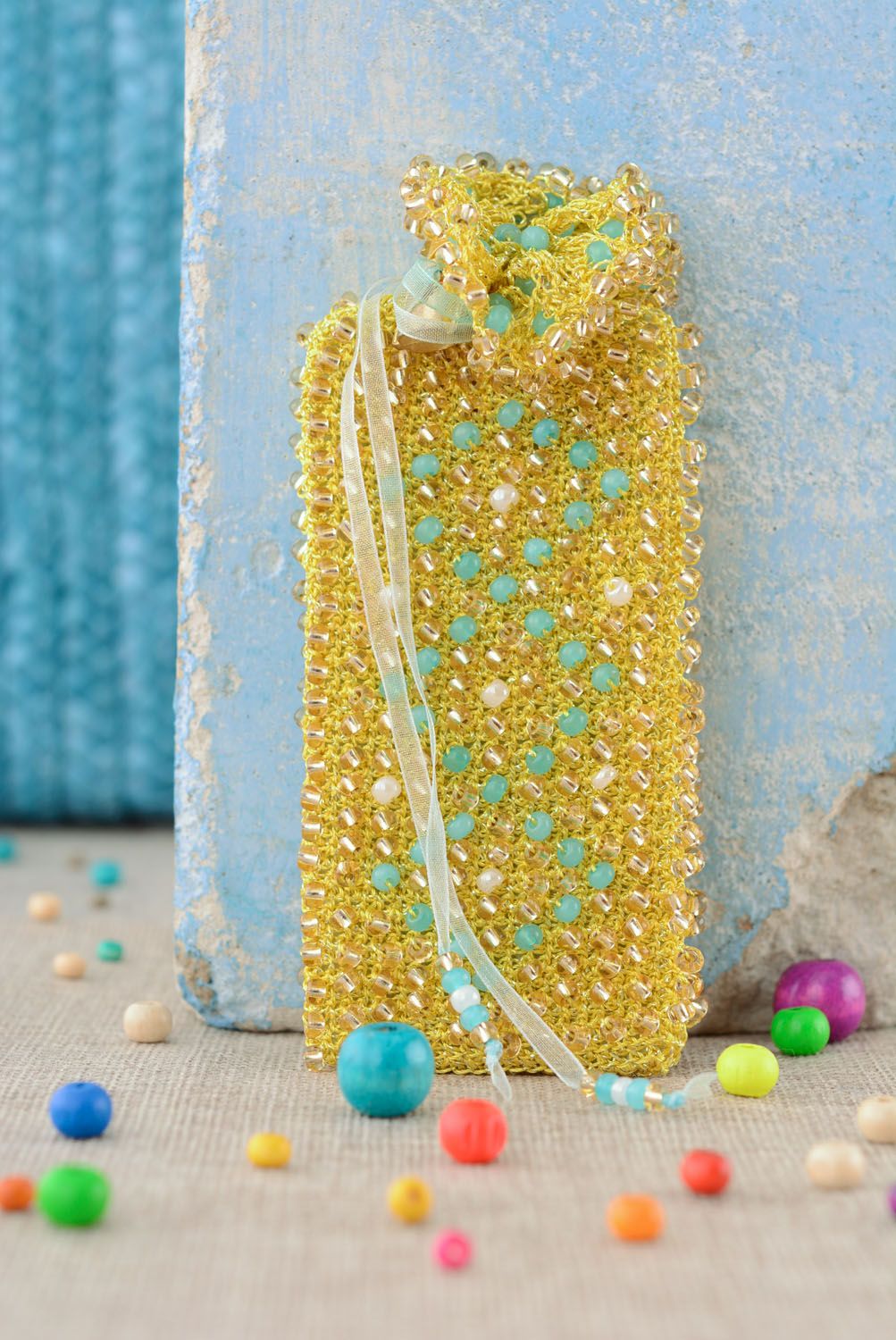 Étui portable tricoté avec perles de rocaille  photo 1