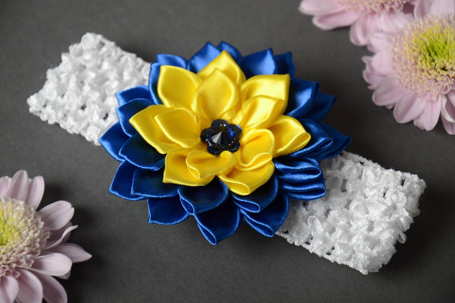 Haarband Blumen handmade Haarschmuck Blumen Accessoires für Kinder blau weiß foto 1