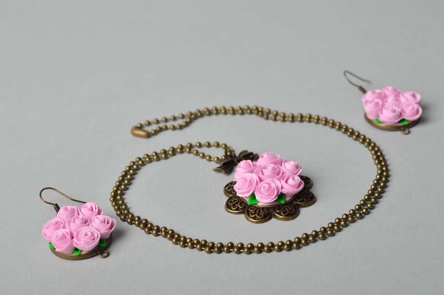 Handmade jewelry set designer accessories flower earrings pendant necklace photo 2