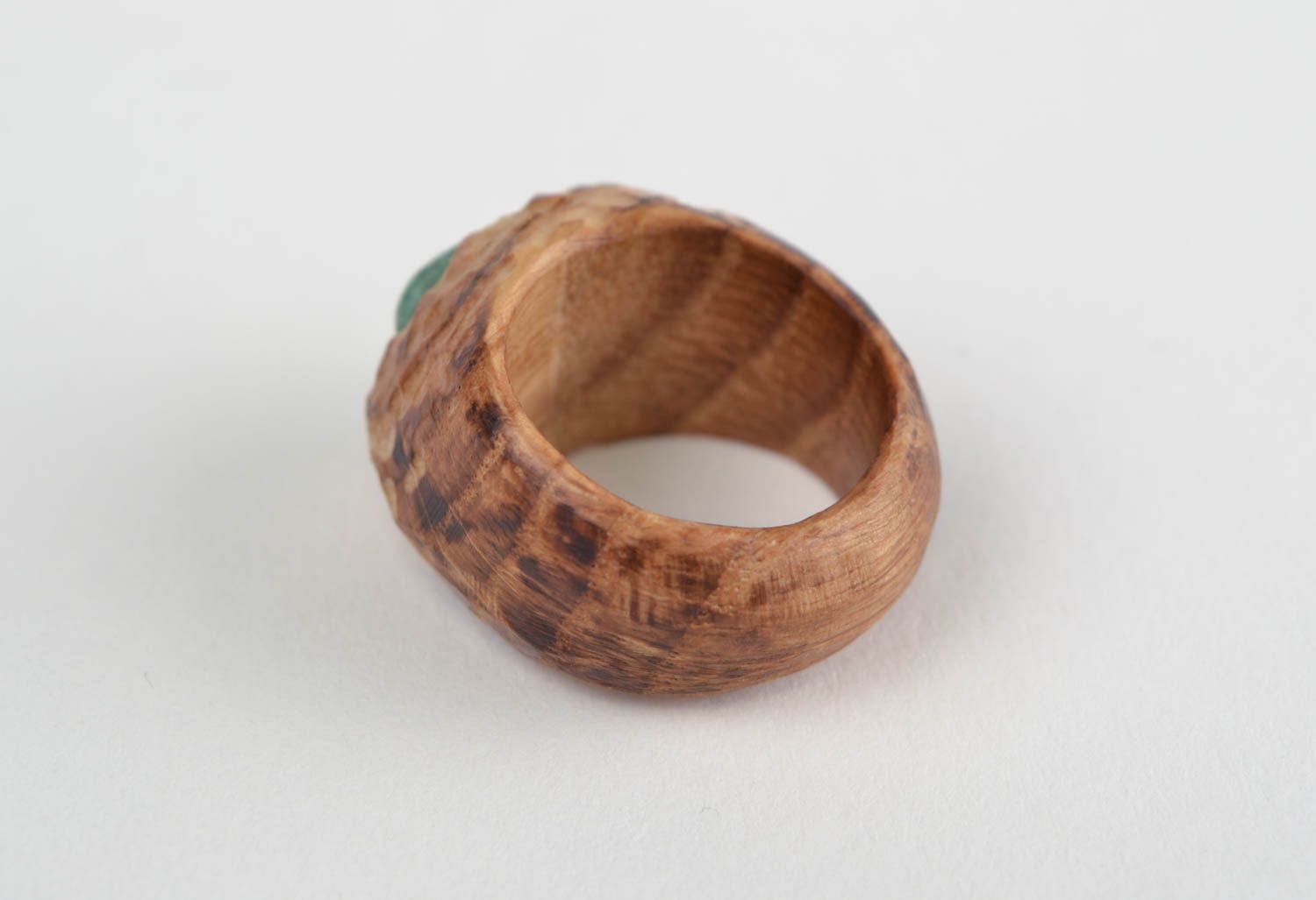 Frauen Ethno Ring aus Holz stilvoll künstlerisch handgeschaffen mit echtem Stein foto 5