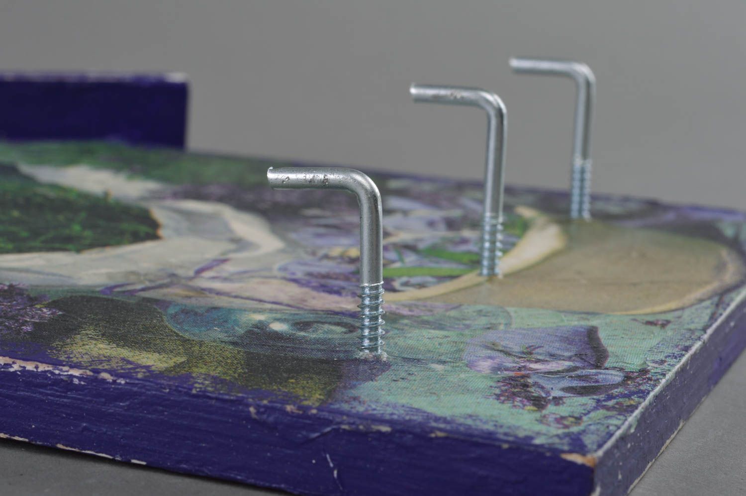 Beautiful handmade designer plywood wall key holder with decoupage Lavender photo 4