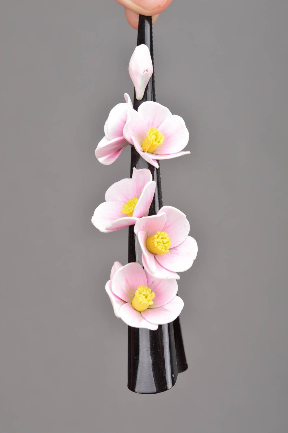 Handgemachte Blumen Haarspange aus Polymerton Blumen Knospen schön elegant  foto 2