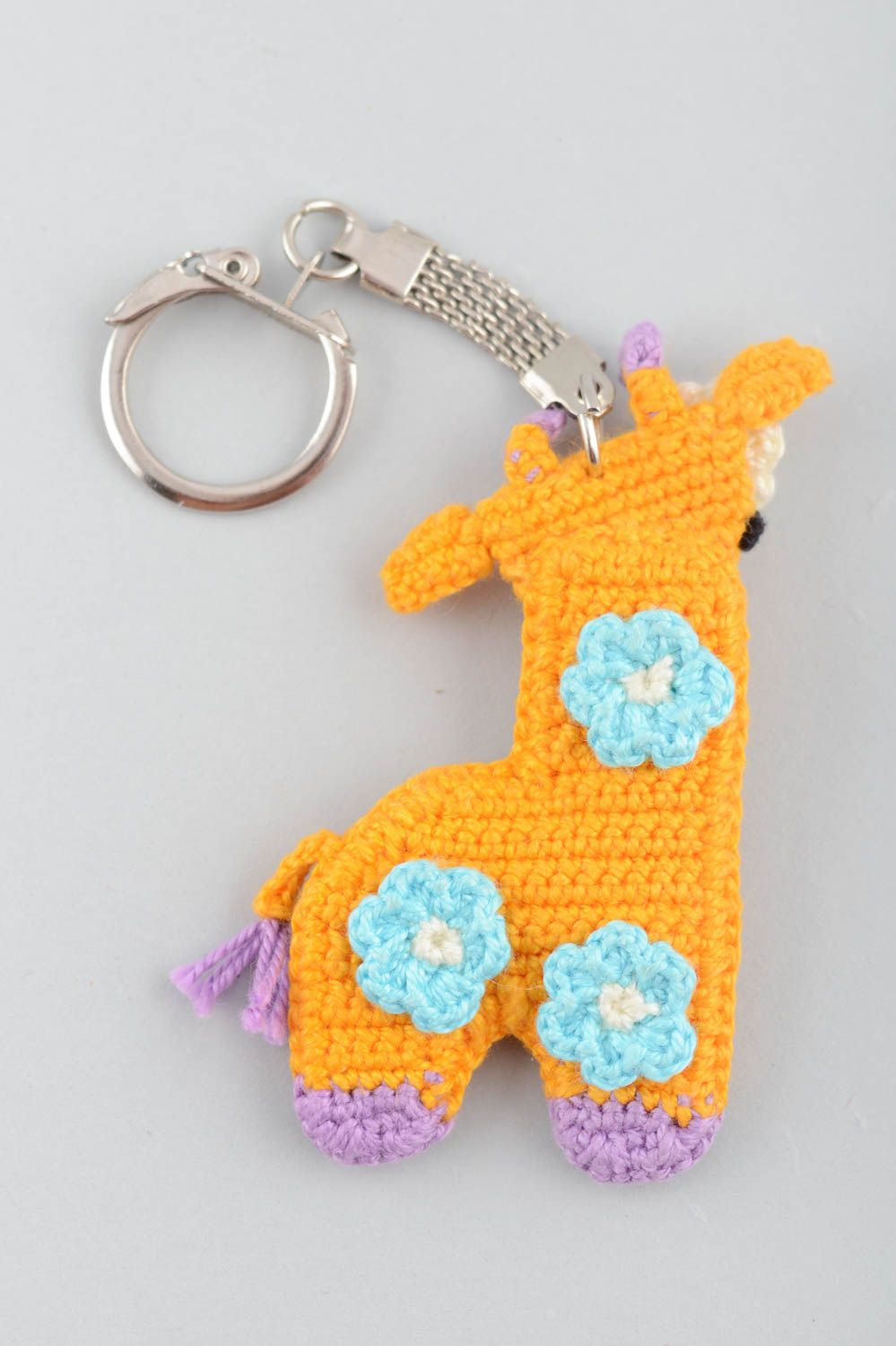 Keychain with soft giraffe toy cute little yellow crocheted handmade accessory photo 2