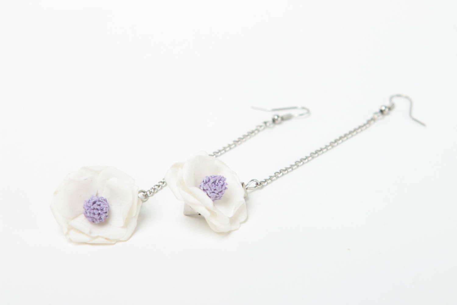Handmade polymer earrings with flower pendants unusual gift polymer jewelry photo 3