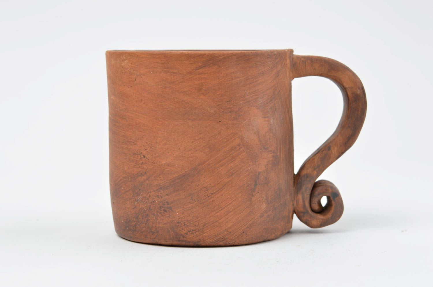 Brown red clay cup ceramic mug with handle photo 2