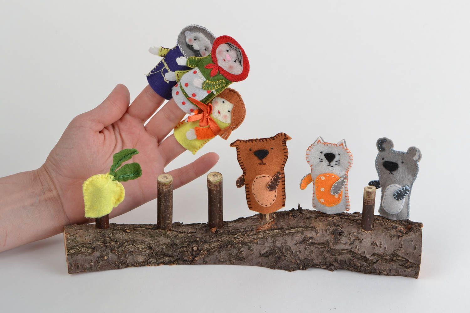 Bright handmade children's felt puppet toys set 7 pieces Turnip fairy tale photo 2