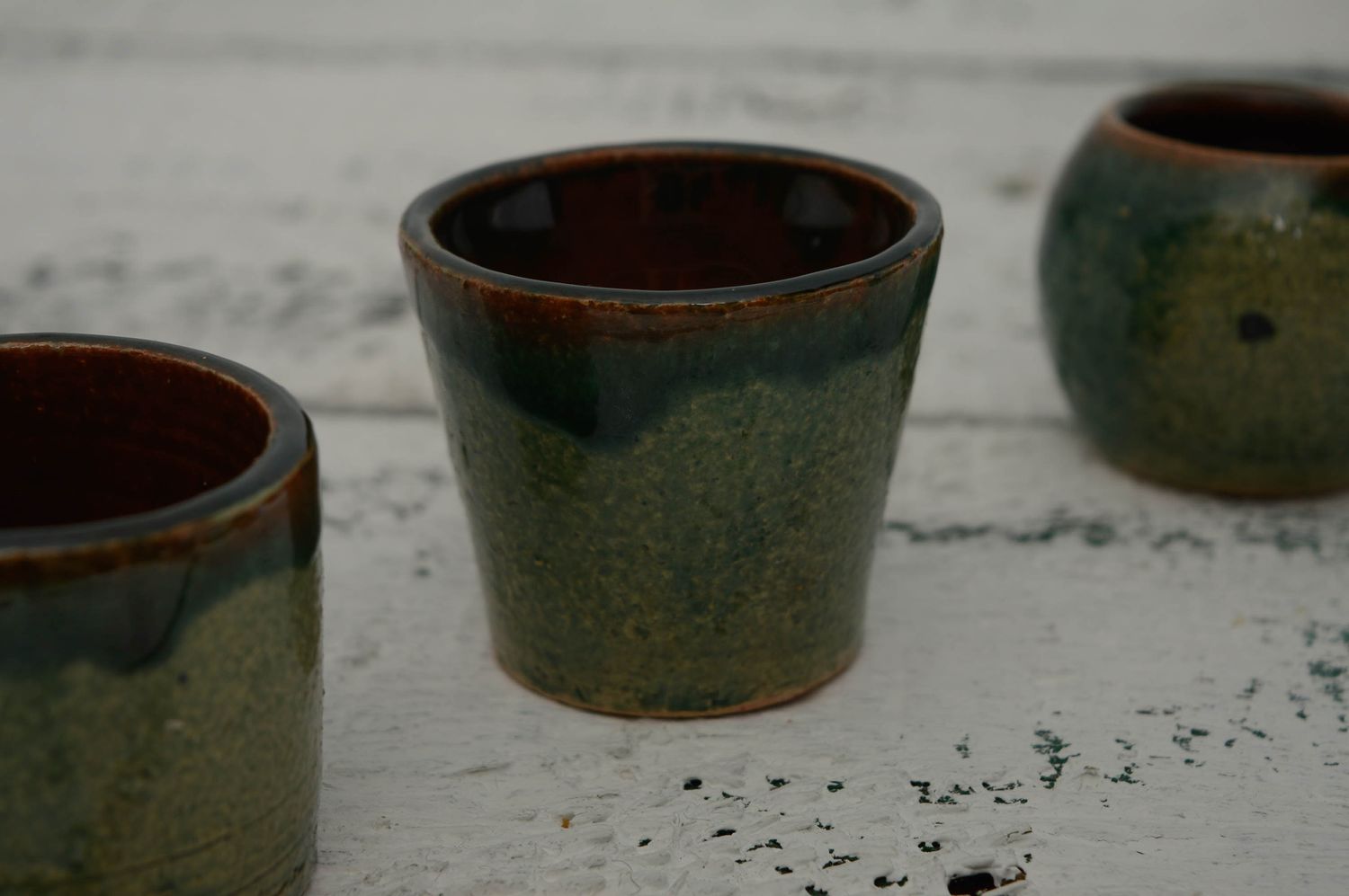 Vaso de chupito de barro esmaltado verde, 70 ml foto 3