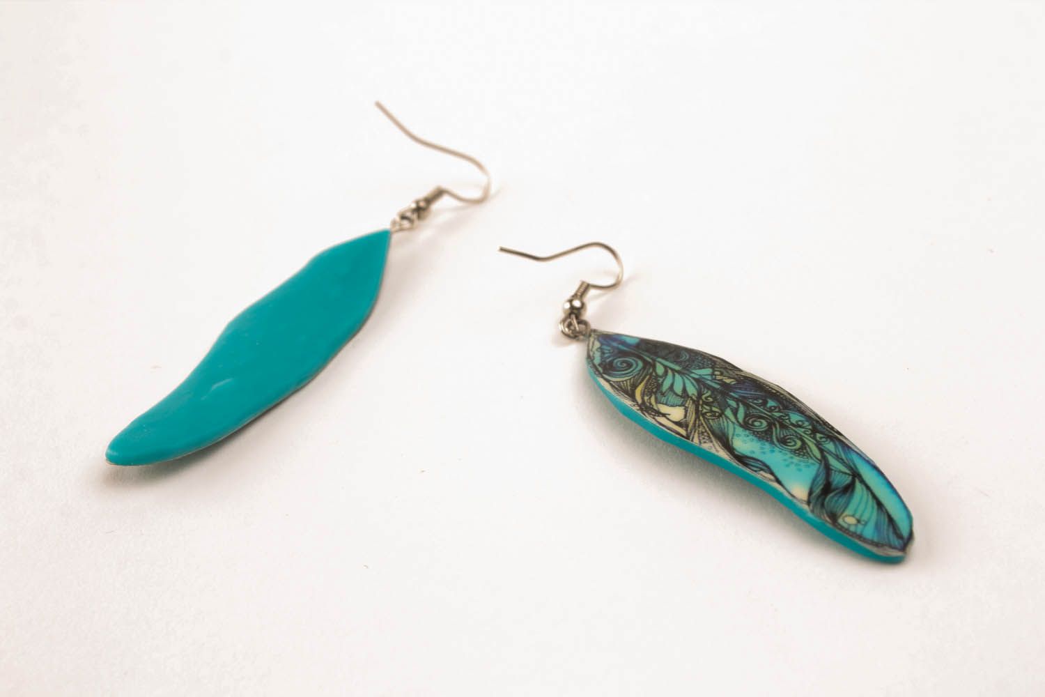 Polymer clay earrings Feathers photo 4
