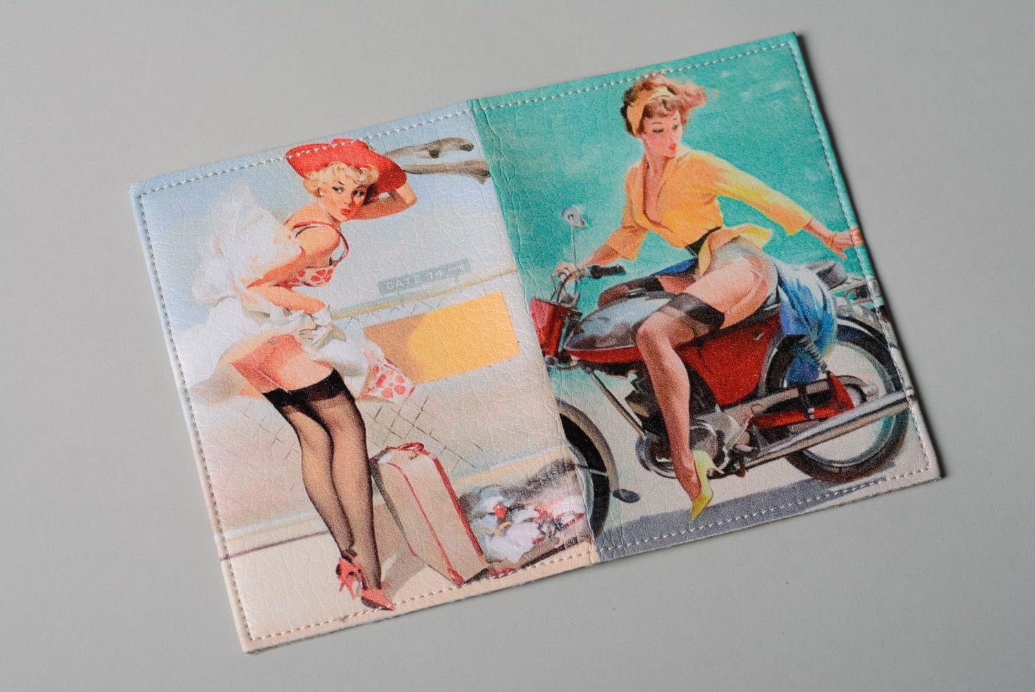 Handmade leather passport cover in pin up style photo 2