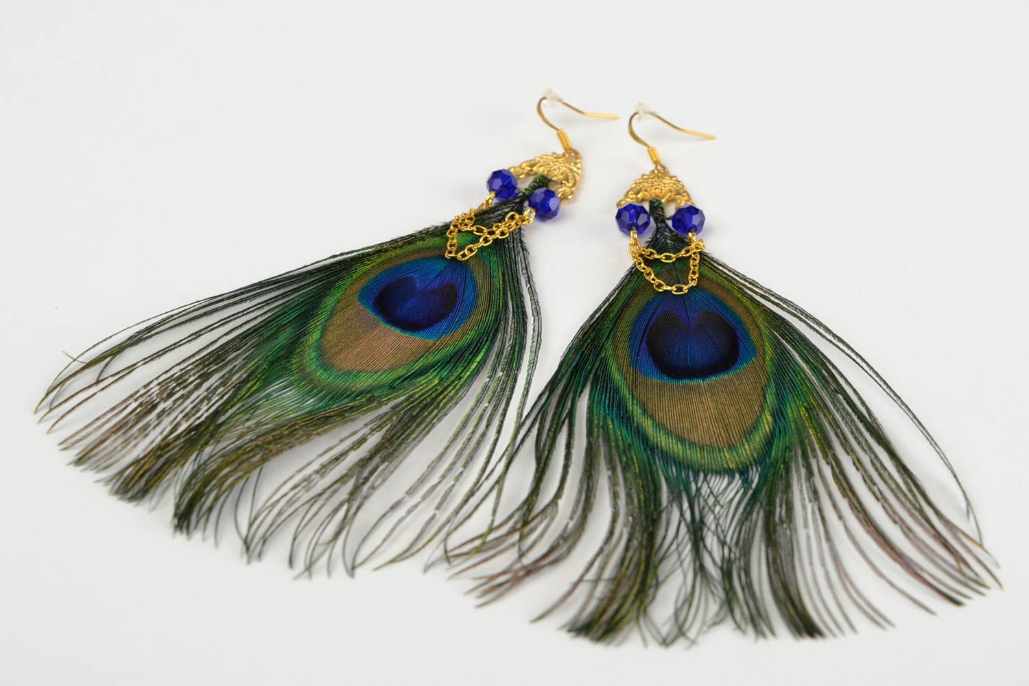 Handmade peacock feather earrings stylish bijouterie unique present for woman photo 5