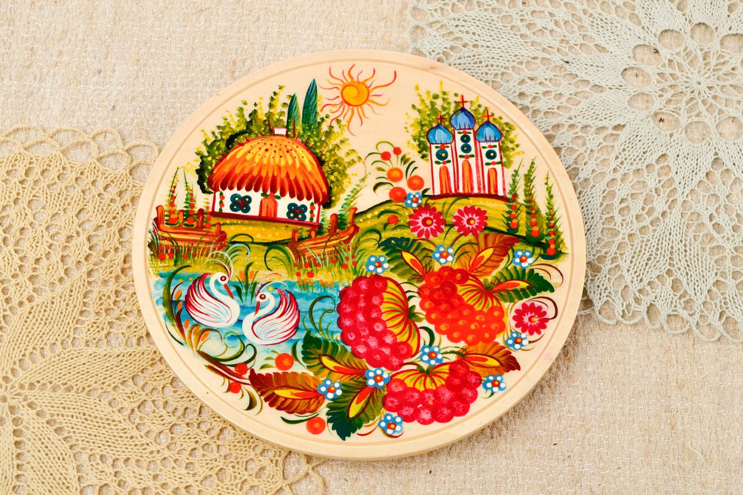 Handmade home decor painted wall plate for decorative use only wooden plate photo 1