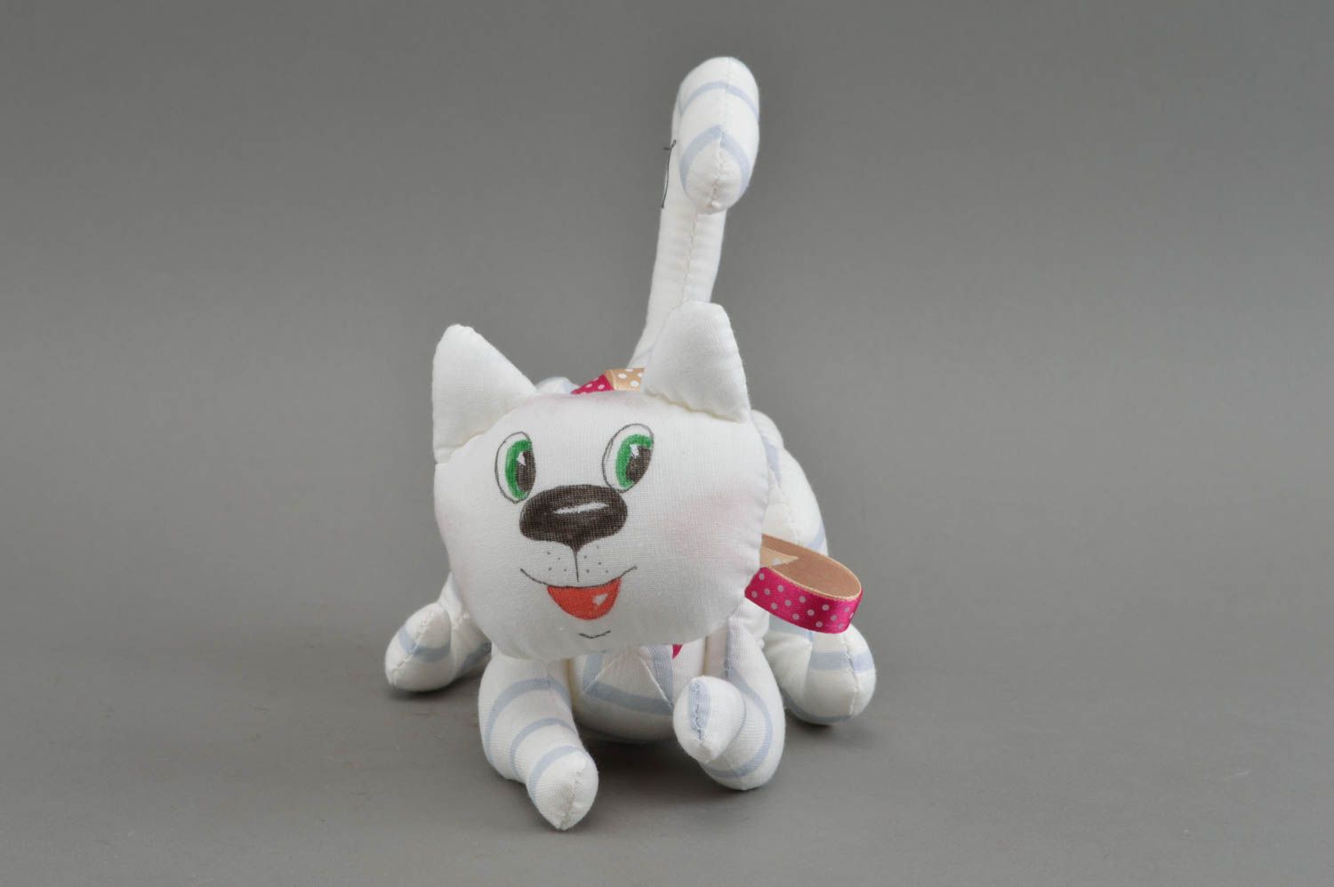 Авторская мягкая игрушка котик из ситца для ребенка ручной работы серый фото 2