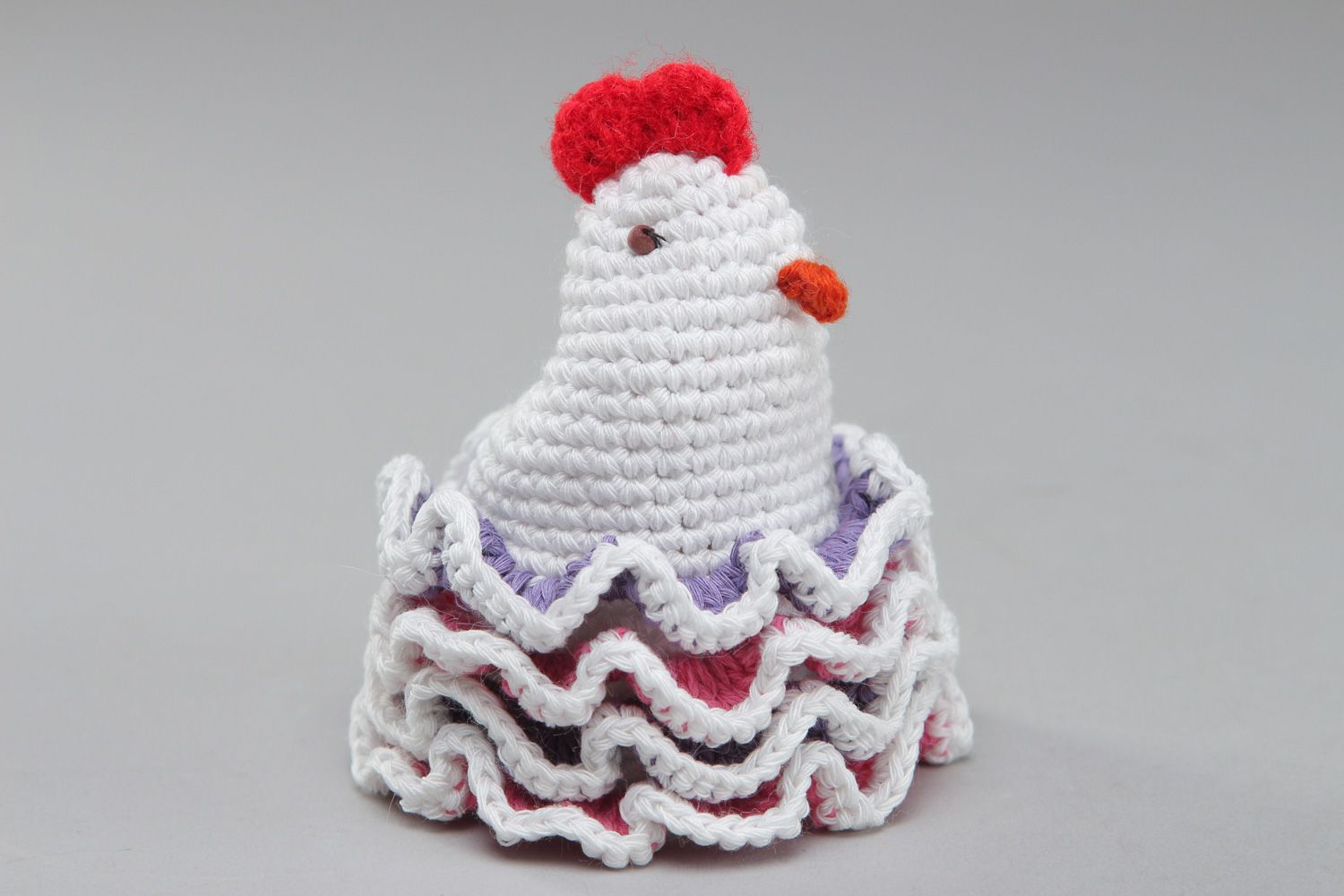 Handmade Easter chicken crocheted of cotton threads decoration for painted eggs photo 1
