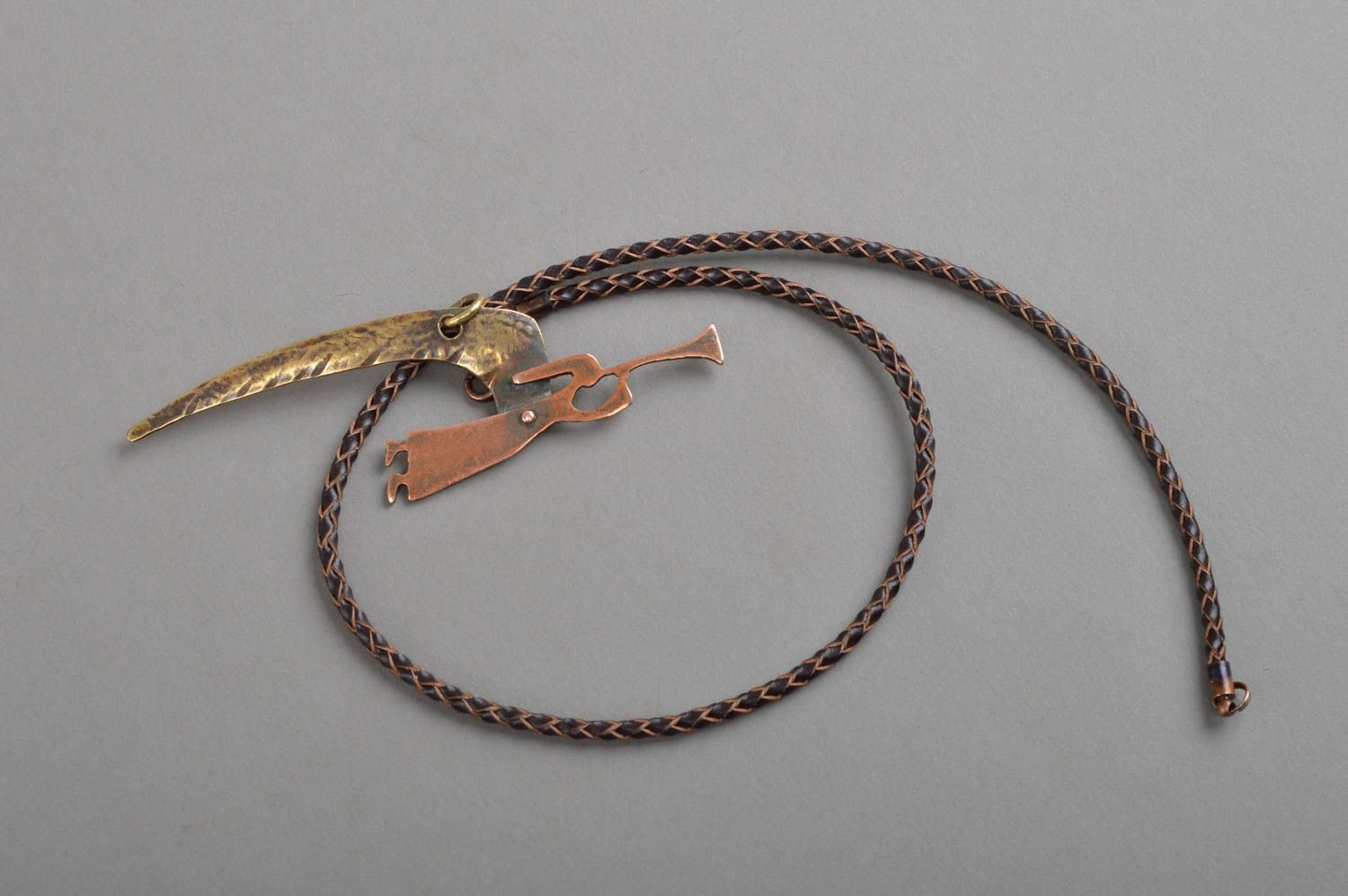 Metal pendant handmade brass and copper accessory beautiful designer jewelry photo 2