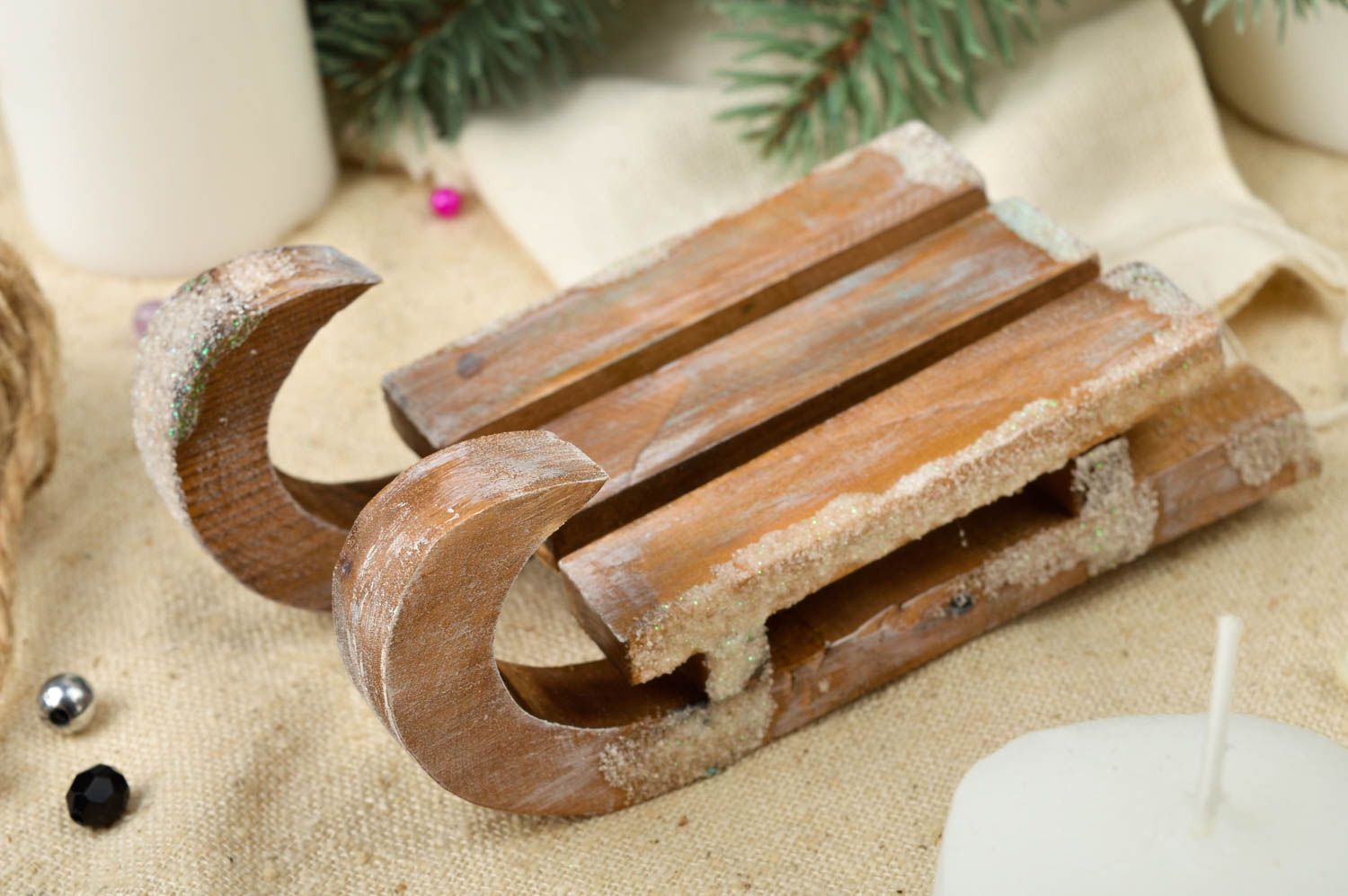 Figura de madera hecha a mano decoración navideña adorno de Navidad Trineo foto 1