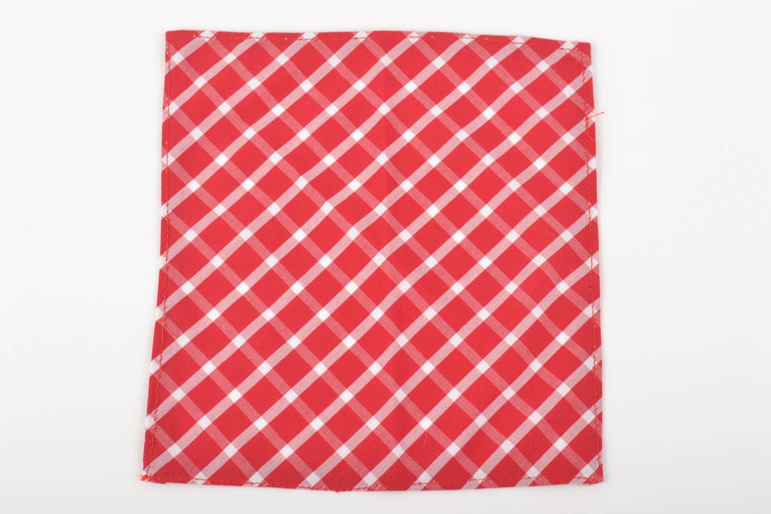 Клетчатый коттоновый нагрудный платок ручной работы красный с белым для пиджака фото 2