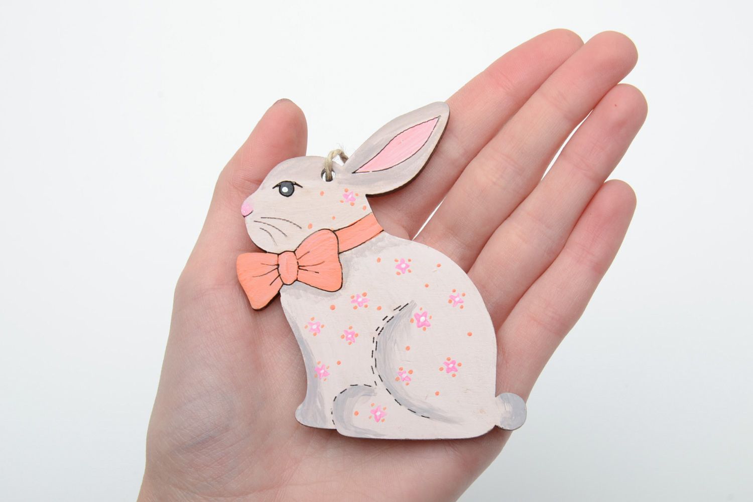 Painted plywood Easter interior pendant in the shape of rabbit  photo 5