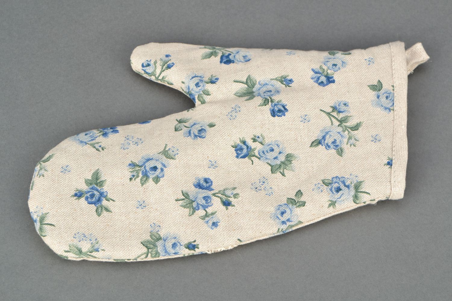 Moufle de cuisine en coton et polyamide blanche à motif floral faite main photo 4