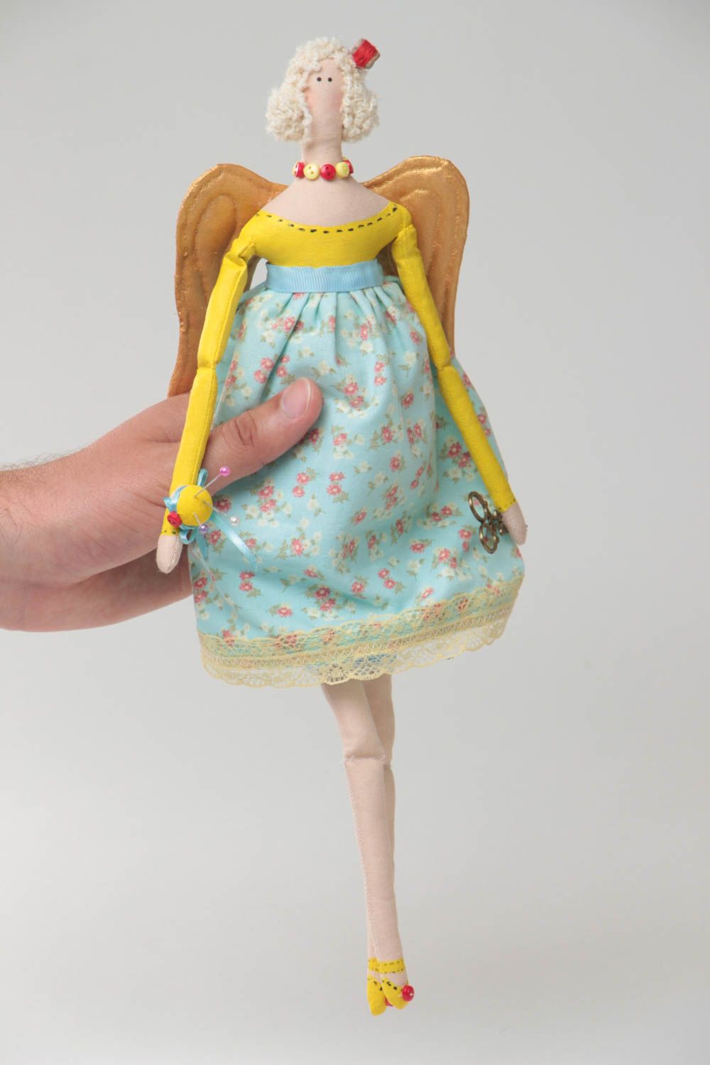 Игрушка кукла из ткани ангел небольшого размера красивая мягкая ручной работы фото 5