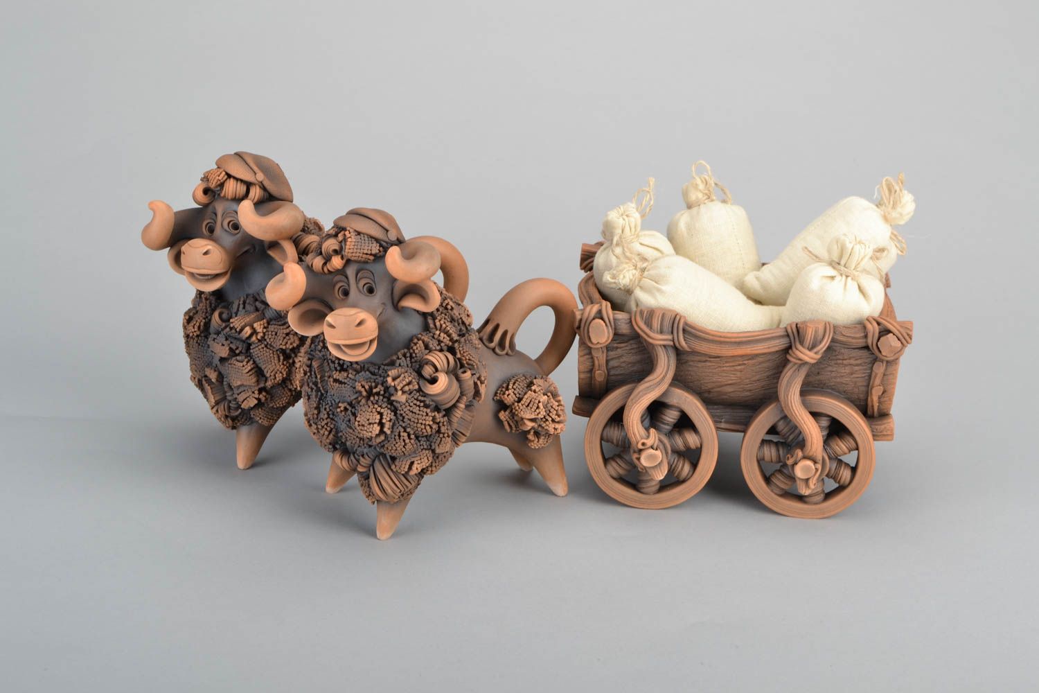 Designer ceramic figurine Bulls and Wagon photo 3