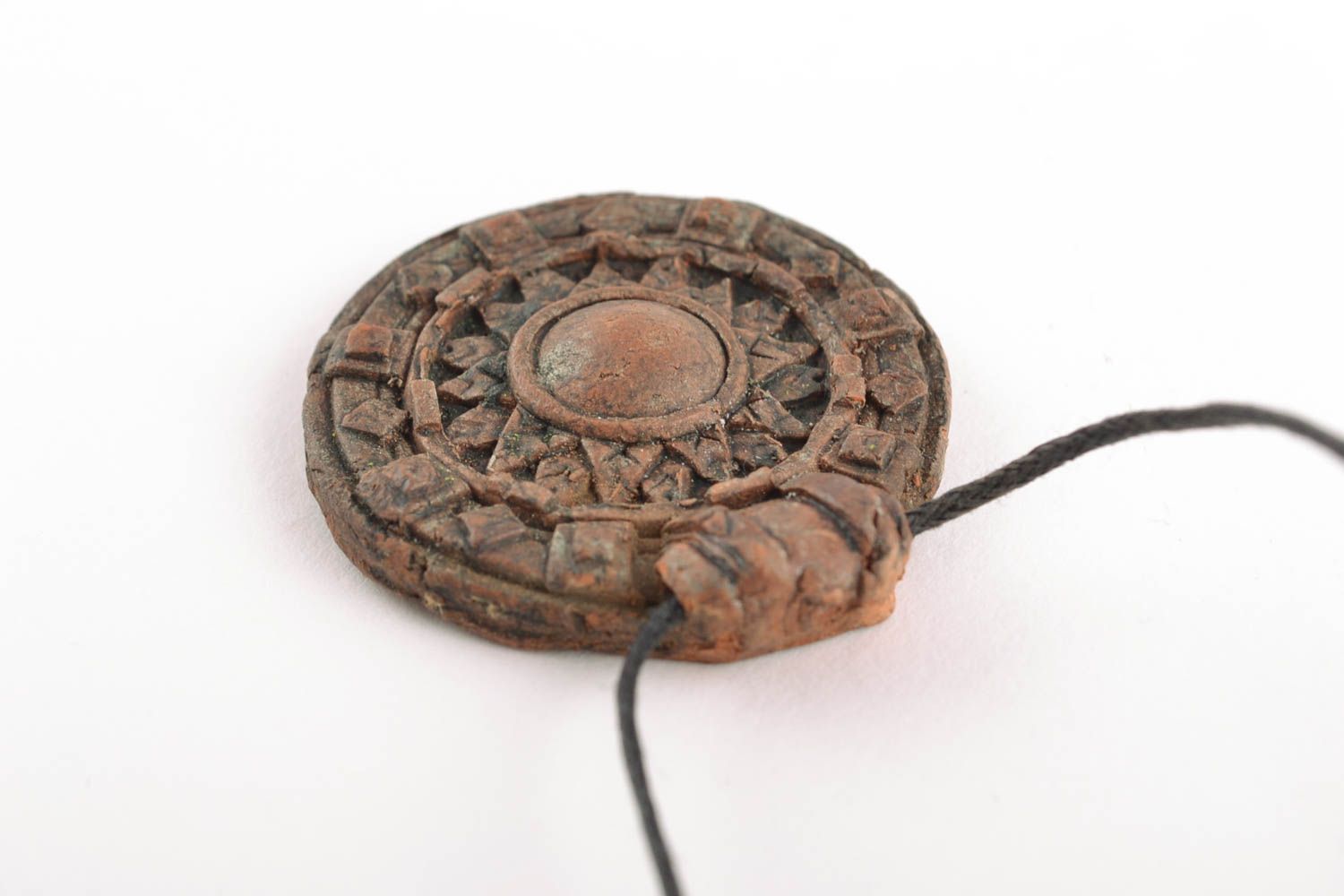 Handmade clay pendant with cord photo 5