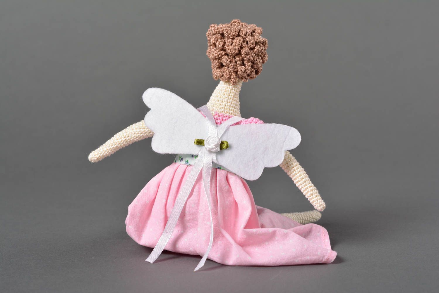 Poupée fille ange en robe rose Jouet fait main coton au crochet Cadeau original photo 3