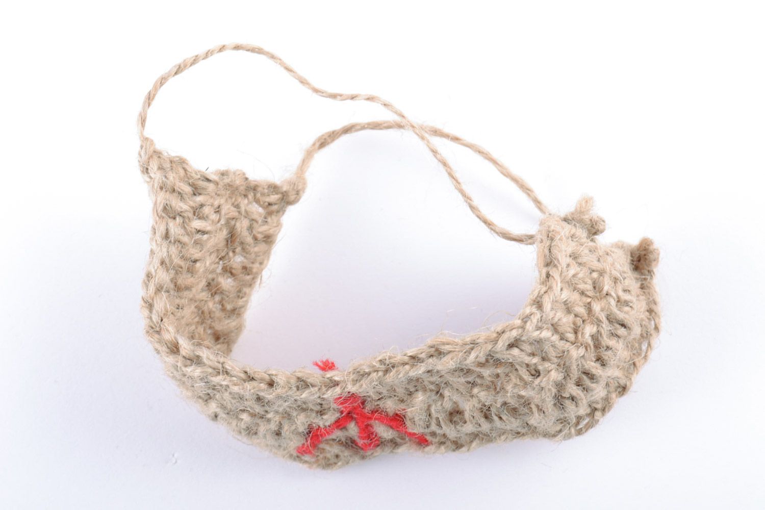 Handmade unusual wrist bracelet crochet of twine with rune and ties next-to-skin amulet photo 4