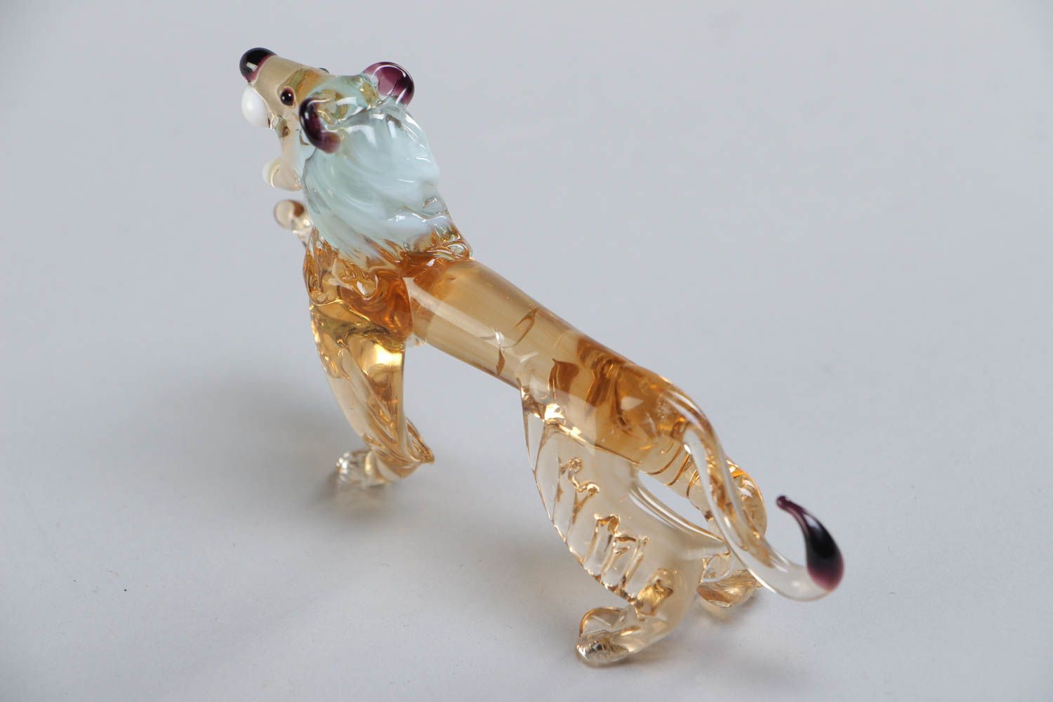 Handmade designer collectible lampwork glass miniature animal figurine of lion photo 4