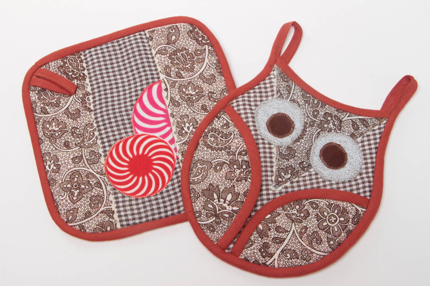 Hot pot holders made of cotton set of handmade kitchen textiles 2 pieces photo 2