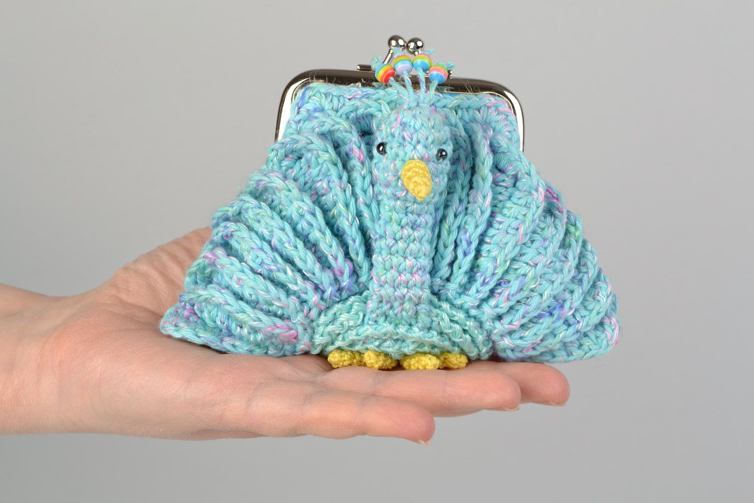 Monedero tejido a ganchillo de color azul Pájaro de fuego para niños artesanal foto 2