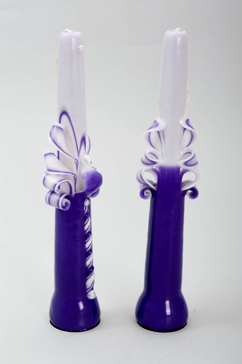Резные свечи ручной работы венчальные свечи аксессуары для свадьбы фиолетовые фото 3