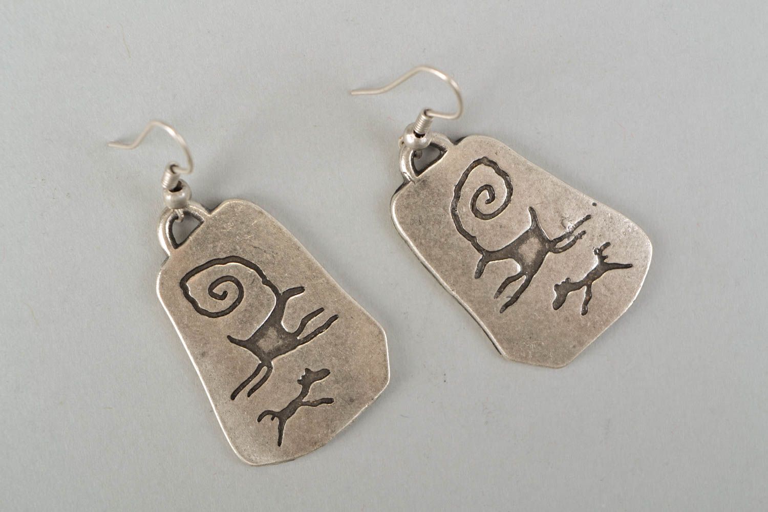 Handmade metal earrings with patterns photo 3