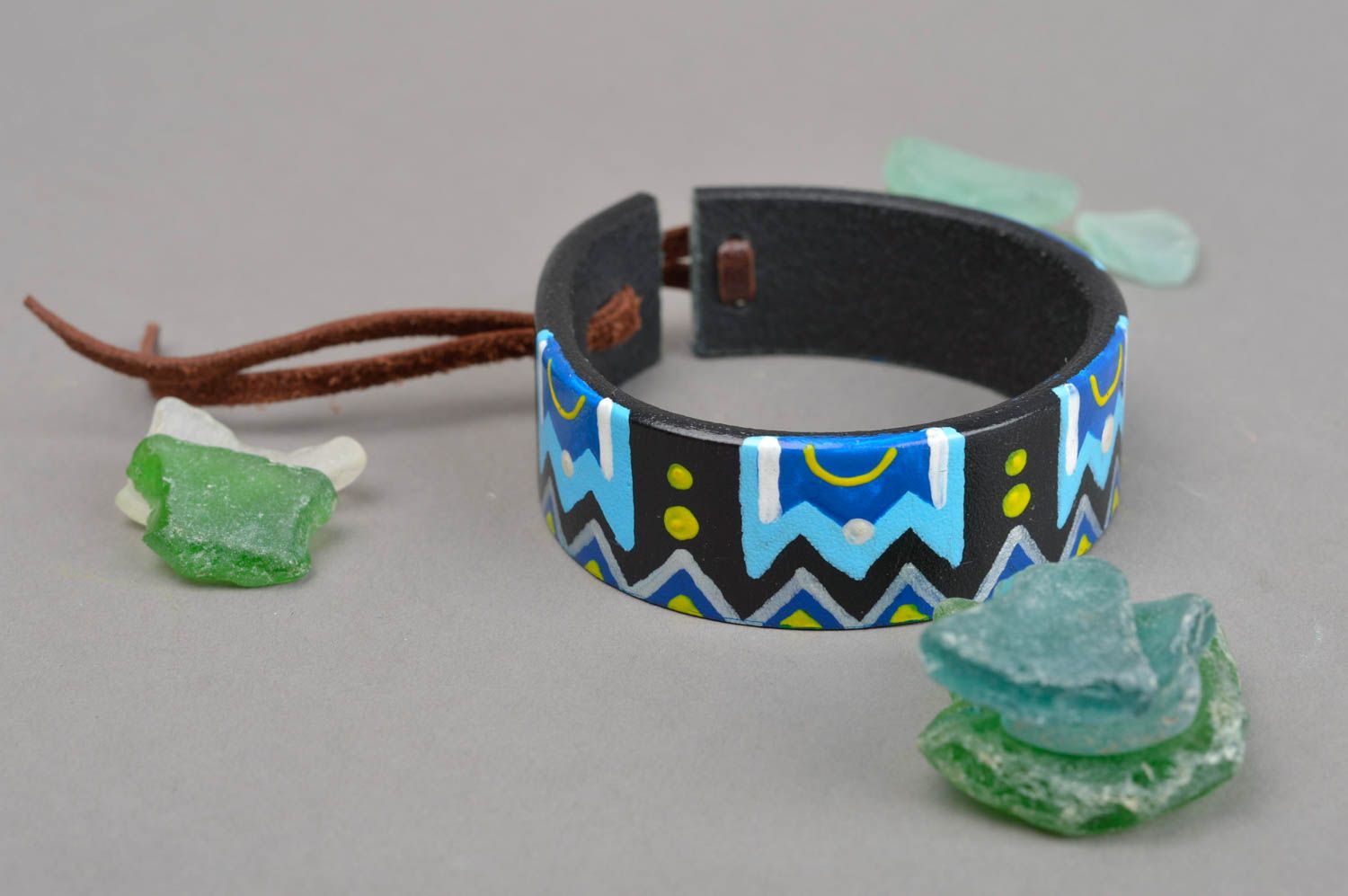 Handmade leather bracelet painted leather bracelet leather accessories  photo 1