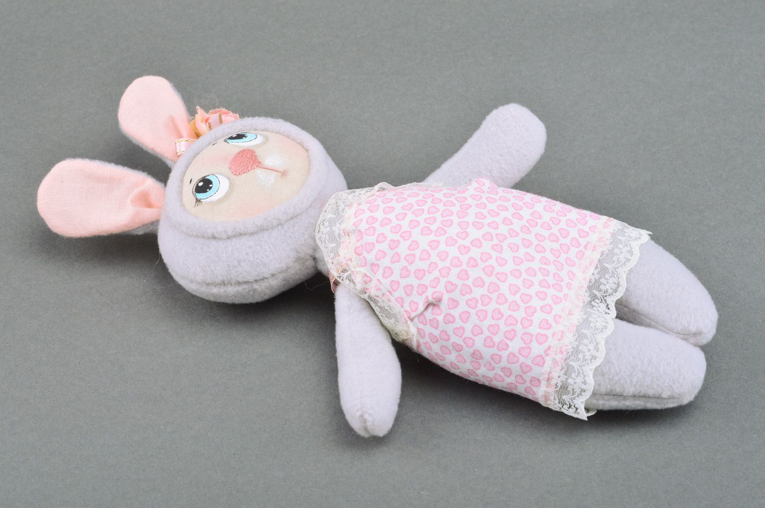 Handmade hypoallergenic fleece soft toy of lilac color for kids photo 2