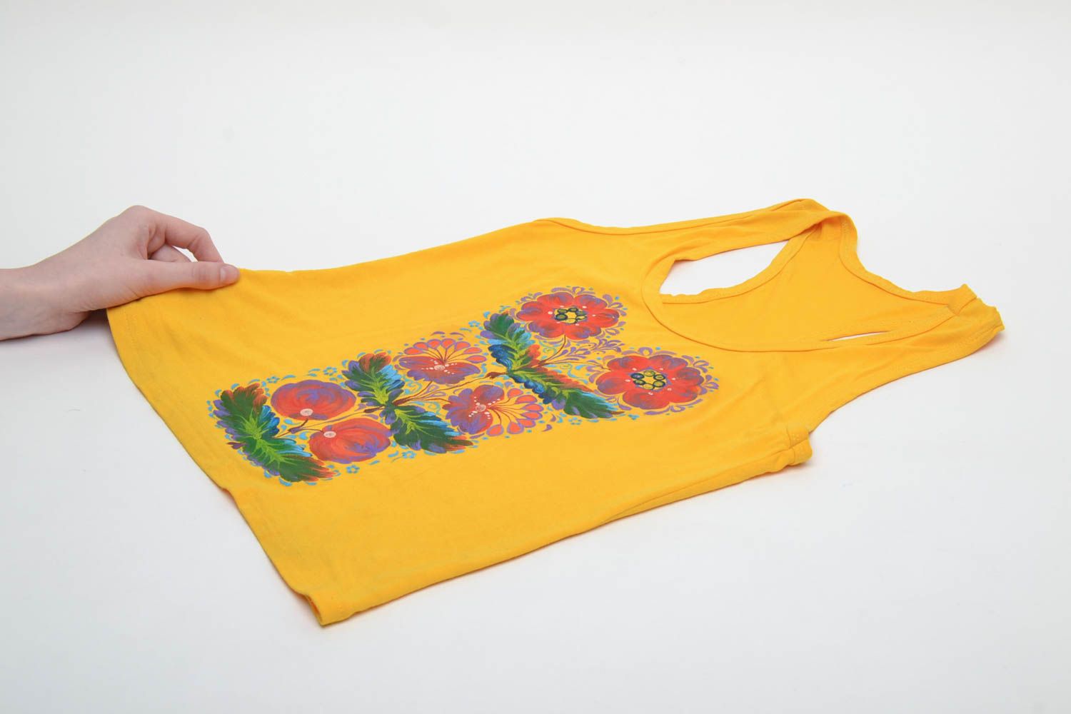 Yellow women's T-shirt with Petrikivka painting photo 5