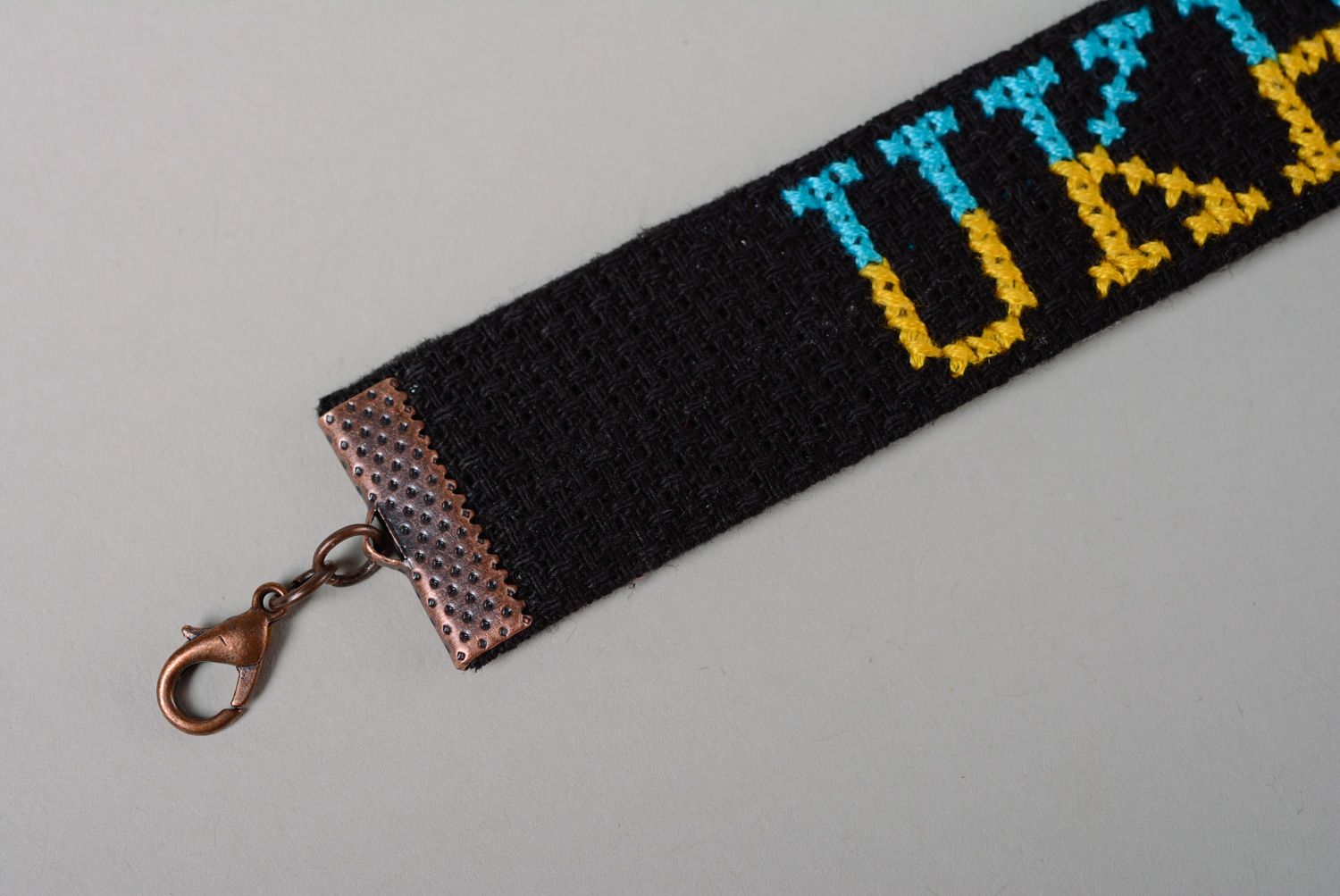Handmade cross stitch embroidered textile bracelet Ukraine photo 3