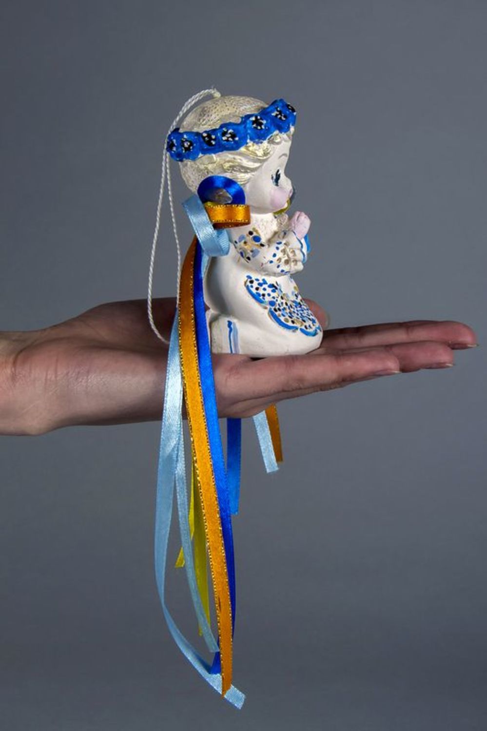 Clochette à vent en argile couronne bleue photo 3