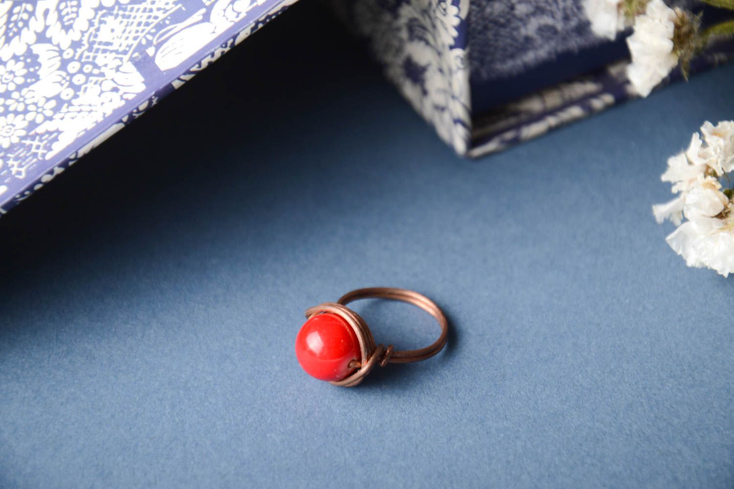 Handmade Damen Modeschmuck Kupfer Ring Accessoire für Frau Wire Wrap Naturstein foto 1